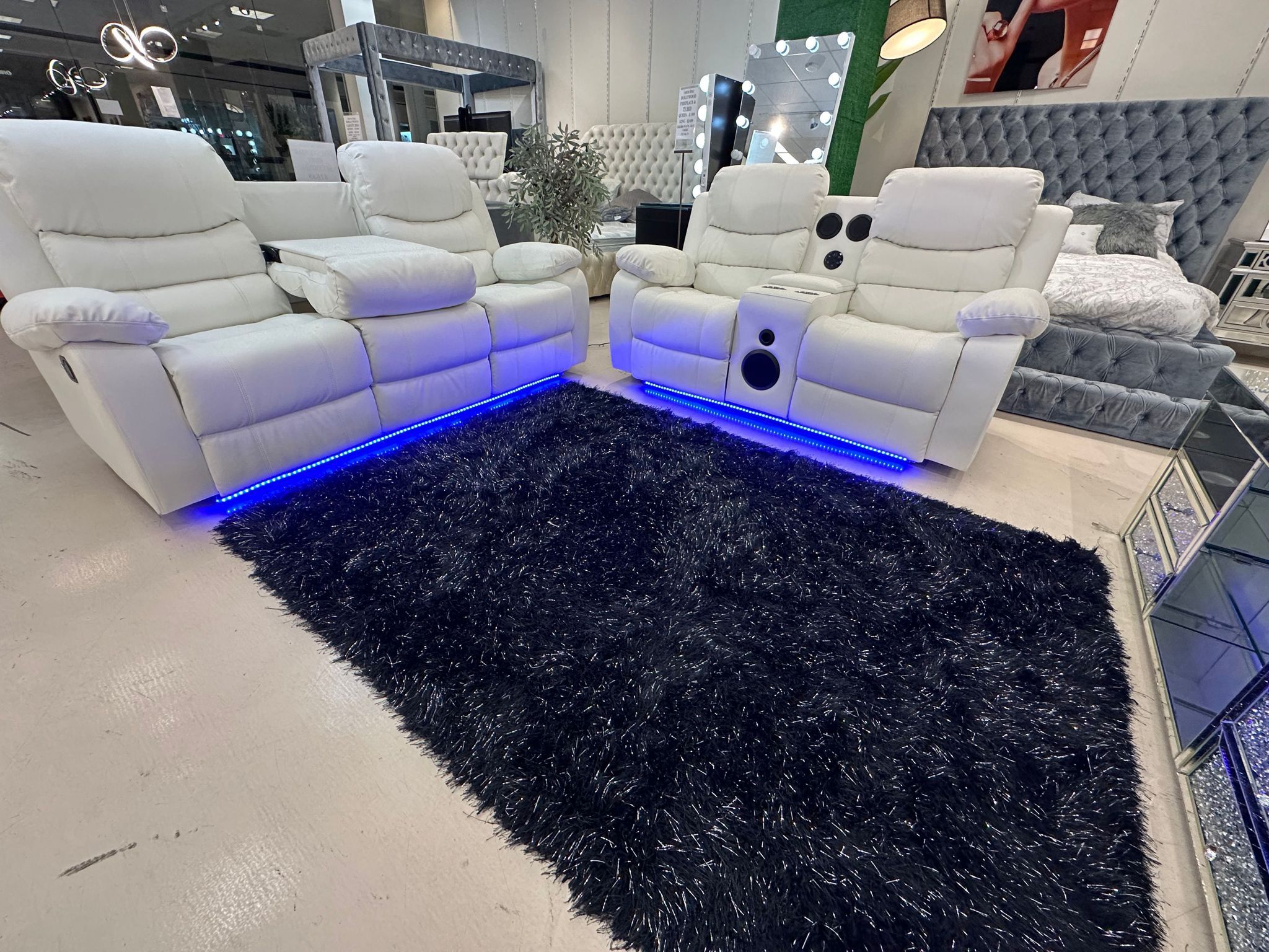 2PC Maybach Leather Sofa & Loveseat w/speaker 🔊(White,Black Or Gray)