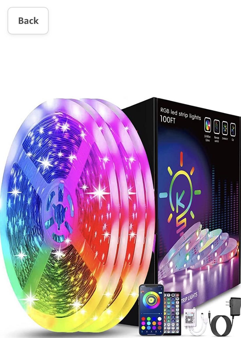 Keepsmile 100ft Led Strip Lights (2 Rolls of 50ft) Bluetooth Smart App Music Sync Color Changing RGB Led Light Strip with Remote and Power Adapter,Led