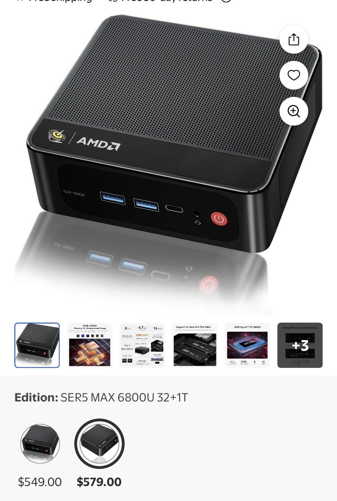 Beelink Ser5 MAX Mini PC AMD Ryzen 7 6800H 32gb LPDDR5 500GB NVME Ssd