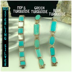 925 STER Silver MOP & Turquoise Bracelet CHOICE