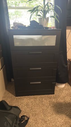 Set of 2Black  Chest of 4 Drawers with Glass Panel