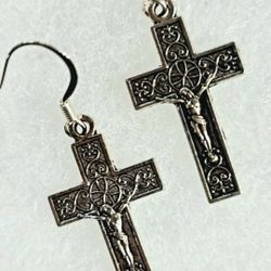 TIME FOR A NEW PAIR OF SPIRIT SILVER ETCHED CROSS CATHOLIC  DROPDANGLE  EARRINGS