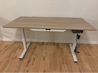 New! Maple Sit to Stand Office Desk with 2 hooks and small drawer