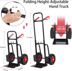 New Heavy Duty Hand Truck Dolly Cart Trolley Cart with Telescope Handle 9.4" PU Wheels