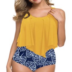Womens Swimsuits Two Piece Bathing Suits Ruffled Top High Waisted Bikini Set(Available in Plus Size)