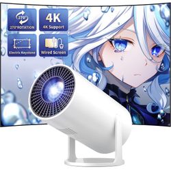 Mini Projector, 270° Rotation, Portable Projector 4K Support, Full HD 1080P Outdoor Movie Projector, Wired Screen Synchronize Max 200" Display, Compat