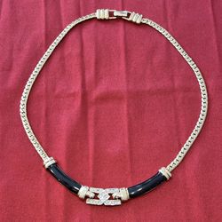 Gold plated Black Enamel Necklace 