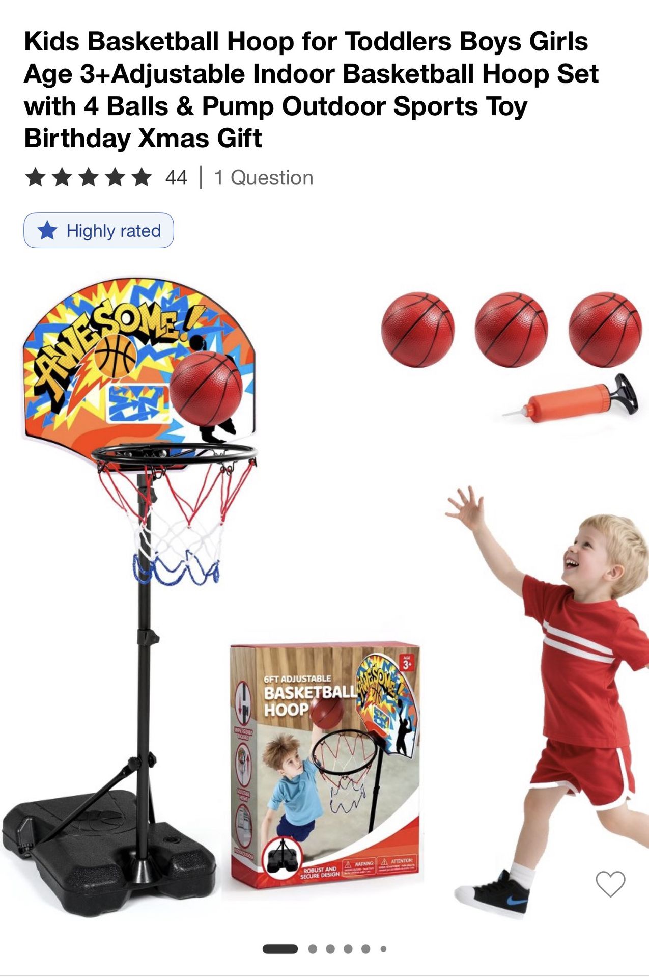 3-6ft Adjustable Basketball Hoop For Kids - outdoor or Indoor Toy