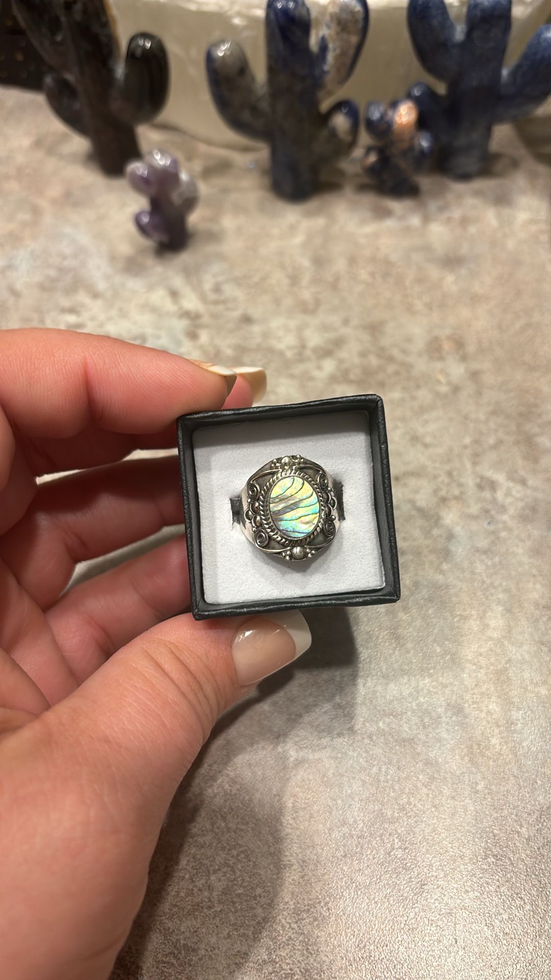 Size 8 Sterling Silver 925 Abalone Shell Ring 