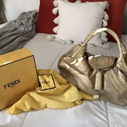 Large Authentic Fendi Leather &  Python Gold Rare Spy Bag