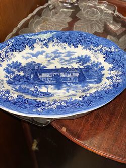 Blue and White Transferware Oval Serving Platter