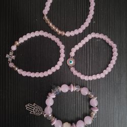 Set Of 4 Pink Bracelets