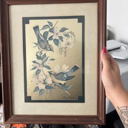Framed Vintage-Style Bird & Floral Art Print