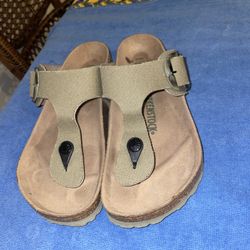 Birkenstock New w/ Box Gizeh Big Buckle Rivet Logo Faded Khaki Textile Vegan Reg