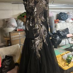 Black and Silver Sequin Mermaid Prom Dress