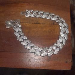 92.5 Silver Thick Bracelet With Cubic Zirconia 