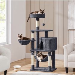 55"-4-Level Cat Tree with Plush Perch - Dark Gray