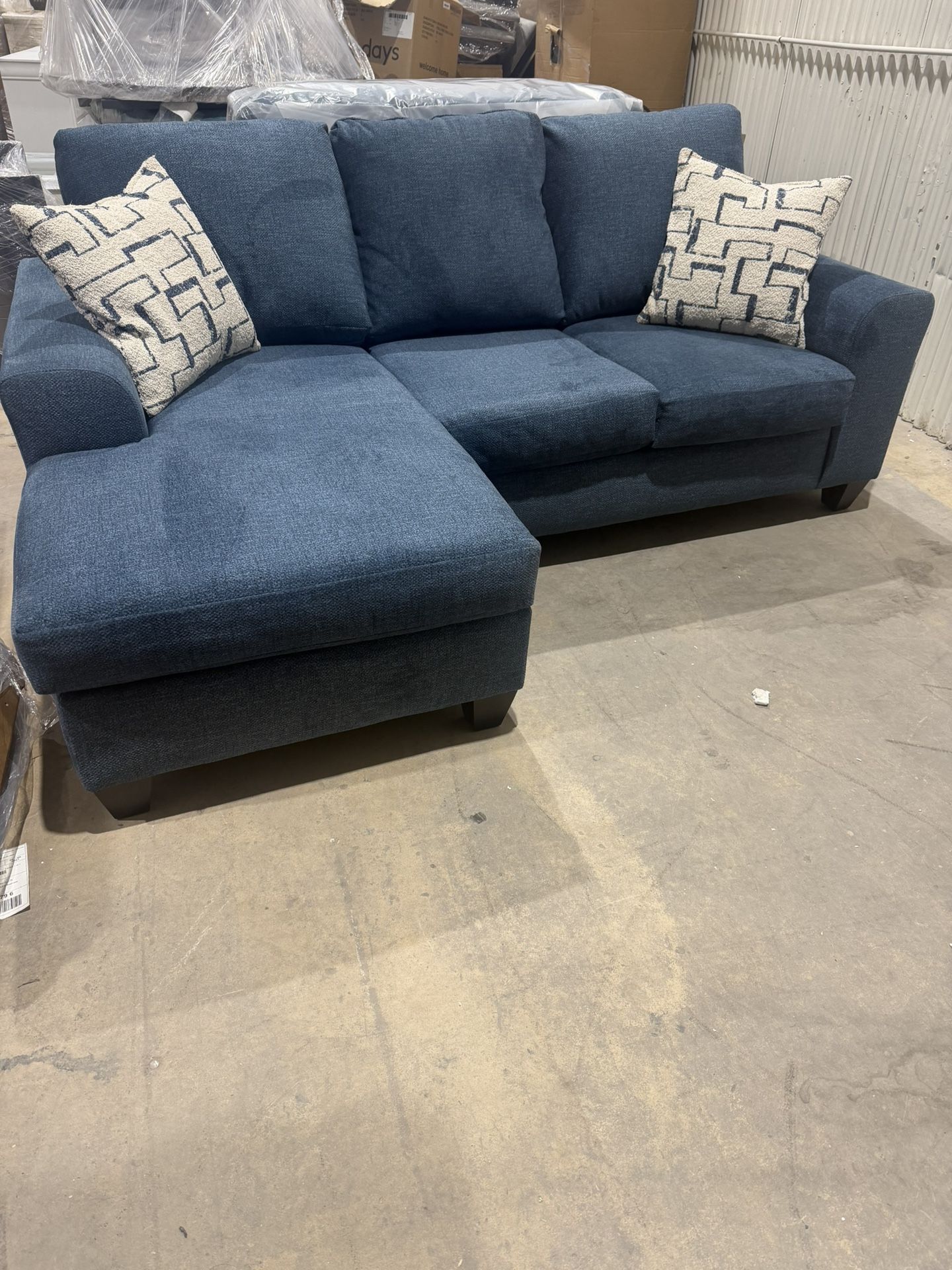 Blue Sectional Sofa Couch - Reversible Chaise - Cleaned - Comfy - Delivery Available 