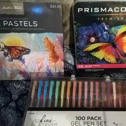 Oil Pastels, Fine Touch 100 Pack Gel pen Set, Prismacolor Colored Pencils 