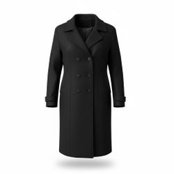 Black Double-Breasted Wool-Blend Long Coat