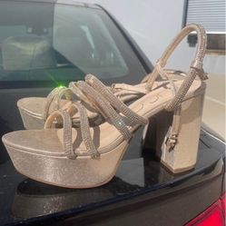 Heels : Tan, Gold & Blue Wedges Size 10