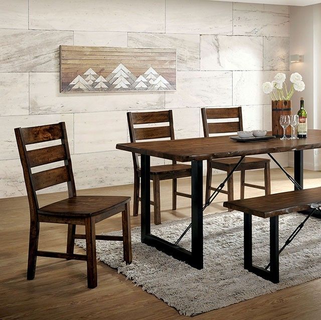 Brand New Walnut Black Industrial Style 6pc Dining Table Set