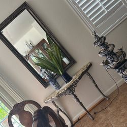 2 Pc Mirror And Cast Iron Table 