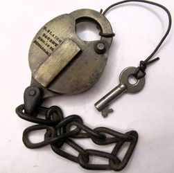 Thomas Slaight 1865 Patent Brass Padlock Stamped CC R.R. S with Key