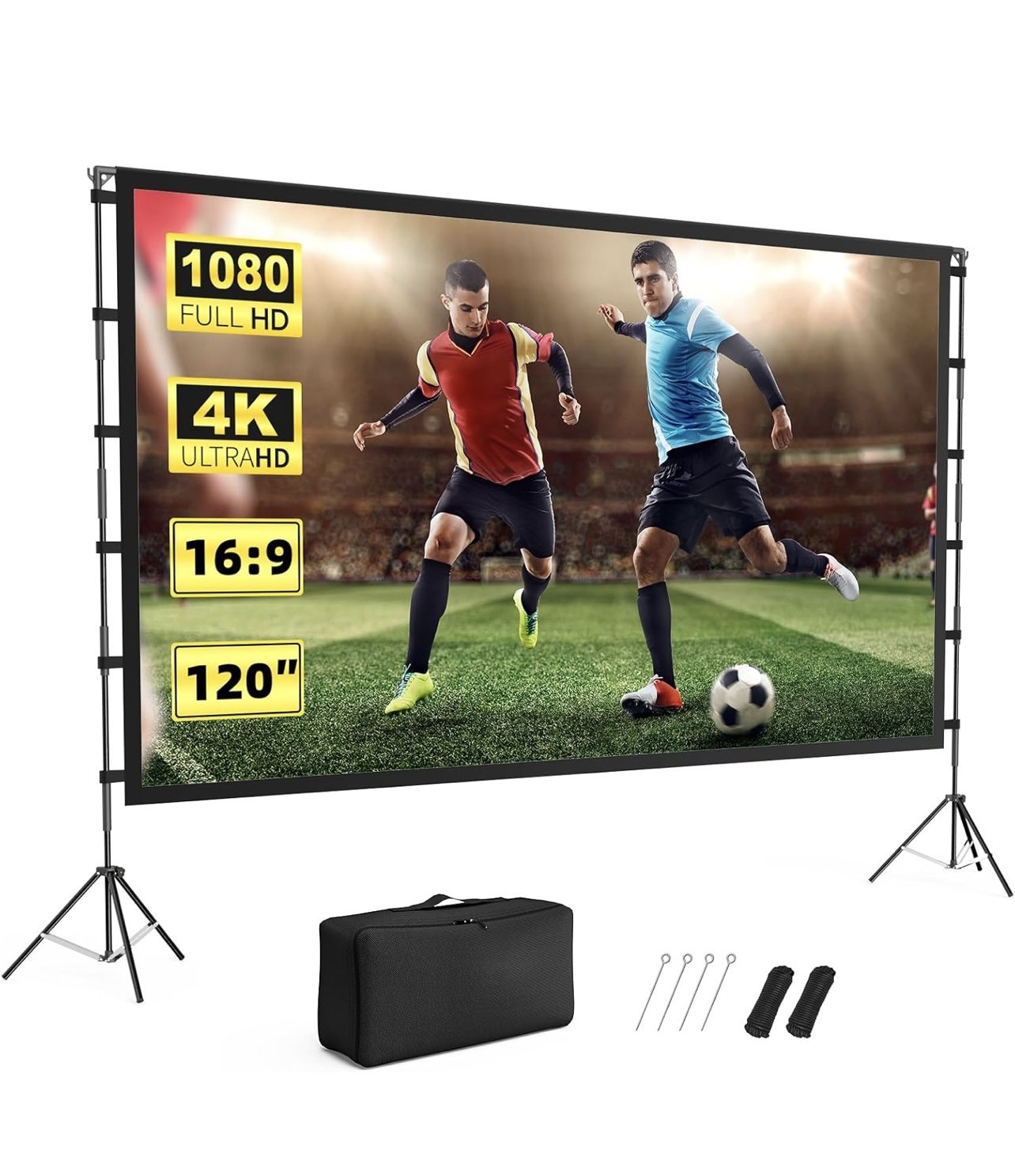 Projector Screen Outdoor, Projector Screen with Stand Portable 120" Foldable Projector Screen, 10 Feet Indoor Movie Screen with Carrying Bag for