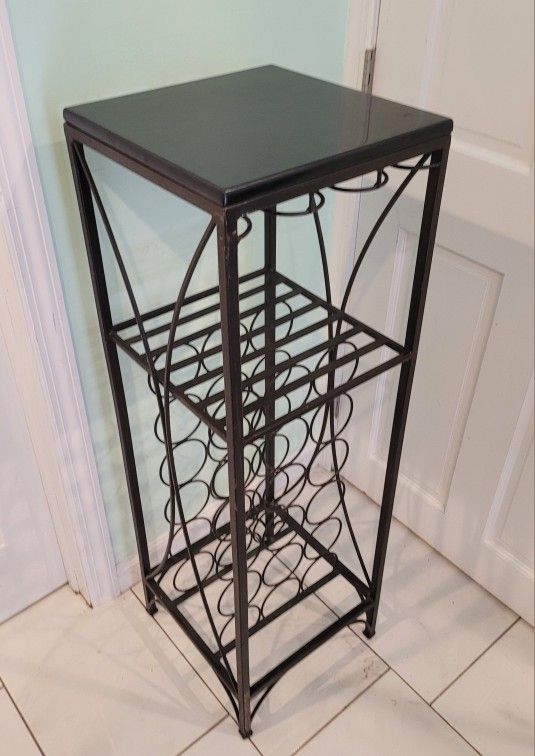 Black Granite Stone Metal Modern Bar Stand Wine Rack Drink Bottle Holder Buffet Server Sideboard Console Table Side