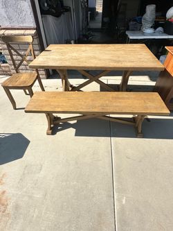 Farmhouse kitchen table with bench and 2 chairs