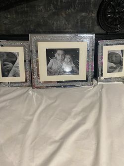 Silver Glitter Mirror Picture Frames Set of 3