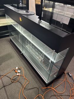 Black Ledge Combo Showcase 6 Feet With Led Lights Sliding Door W/lock 