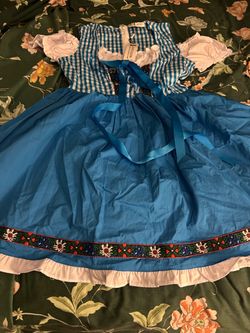 New Girls Blue Dirndl Dress with Floral Trim