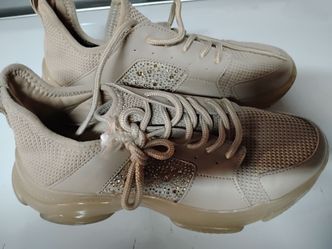 Beige Chunky Sneakers with Rhinestone Detail-Steve Madden