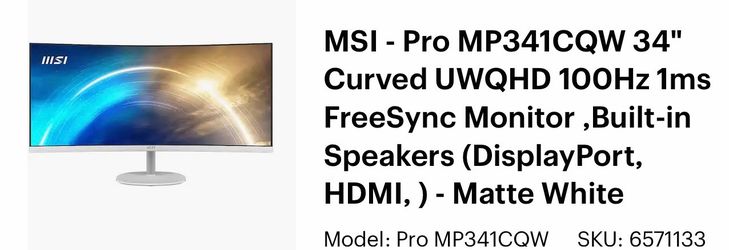 34 inch monitor MSI brand
