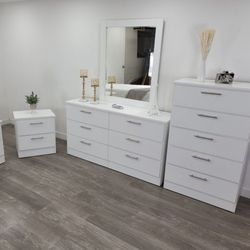 Dresser Whit Mirror, Chest And 2 Nightstands - Cómoda Con Espejo, Gavetero Y 2 Mesitas De Noche 