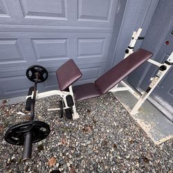Adjustable bench press, leg curl extension dip rack preacher