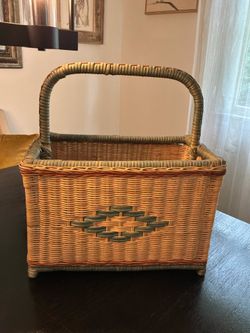 Vintage Wicker Magazine Holder Rack with Handle and split storage