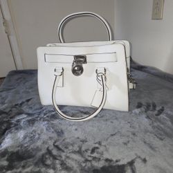 Michael Kors Light Blue Rope Handle Tote Canvas Leather Trim MK Charm — Excellent Condition