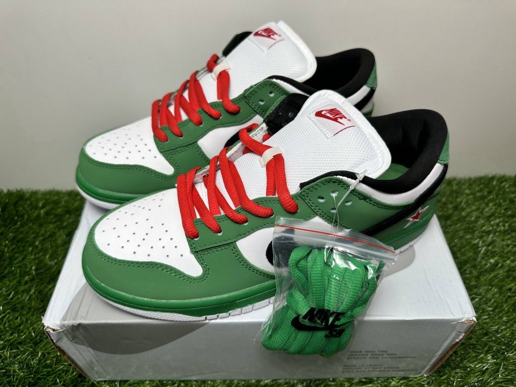 NIKE SB DUNK LOW HEINEKEN GREEN RED BLACK WHITE NEW SALE SNEAKERS