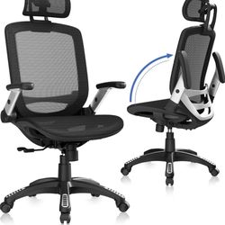 Brand New Ergonomic Office Chair, High Back Home Desk Chair with Headrest, Flip-Up Arms, 90-120° Tilt Lock and Wide Cushion, Big and Tall Mesh Chairs