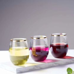 12 Oz Stemless Wine Glasses South Gold Rim