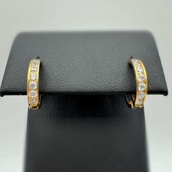 10k solid yellow gold 0.5CTW CZ stone hoop earrings