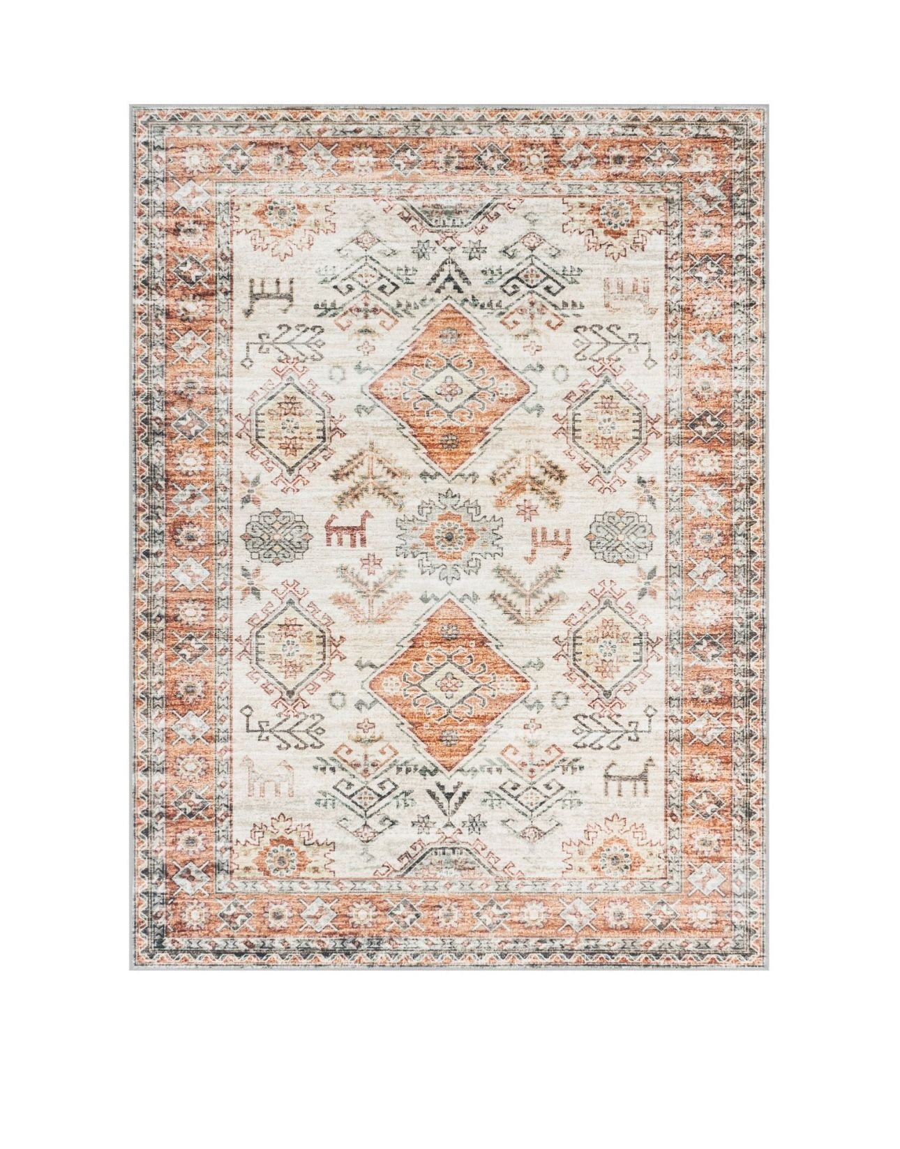 8/10 Machine Washable Vintage Design Orange Rug 