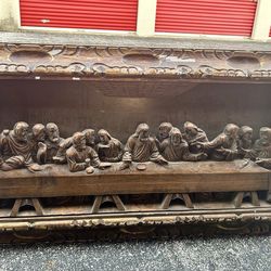 Vintage Large Carved Wood The Last Supper Wall Plaque 44.5” Church Art