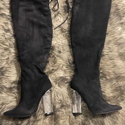 Black Sued Heel Boots 