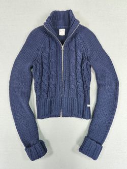 Abercrombie Vintage Blue Wool Cable Knit Zip Up Sweater S