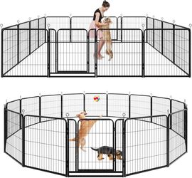 Dog Playpen Outdoor Extra Wide 16 Piece Panels Heavy Duty Dog Fence 32" Height Anti-Rust with Doors Portable for RV Camping Yard, Total 42FT, 140 Sq.f