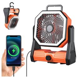 Camping Fan Rechargeable with LED Lantern [NEW], 20000mAh Rechargeable Battery Powered Fan with 270°Head Rotation, Stepless Speed and Quiet Battery Op